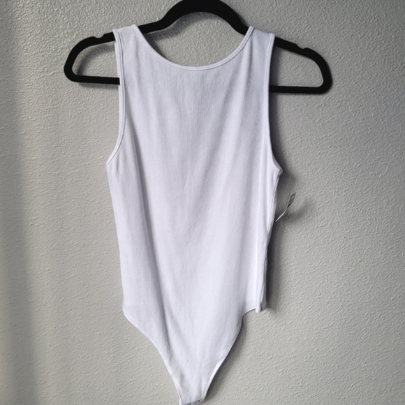 aerie Tops - NWT Aerie High Neck Deep Scoop Back Ribbed Tank Bodysuit, Large, Color White